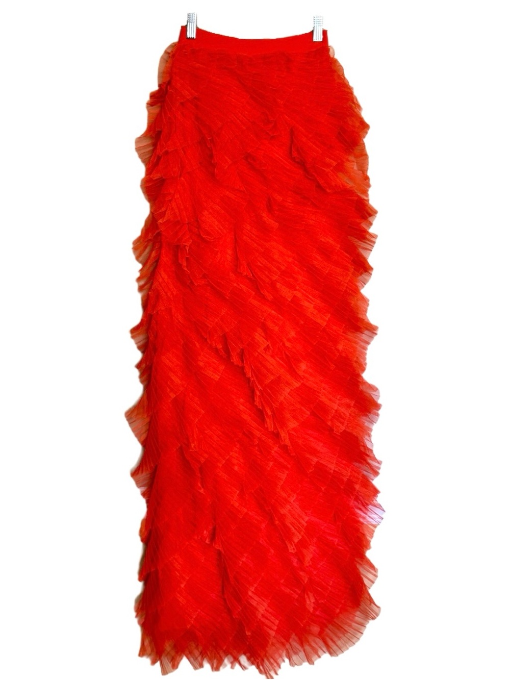 AKIRA Drinks On You Tulle Layered Maxi Skirt Orange High Side Slit Sz Small NWT